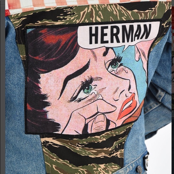 NEW Herman Market Unisex Denim Patch Jacket M - Picture 5 of 10